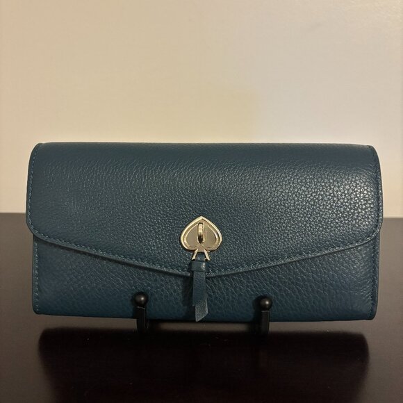 kate spade Handbags - Kate Spade Marti Dark Blue Green Pebbled Leather Large Slim Flap Wallet